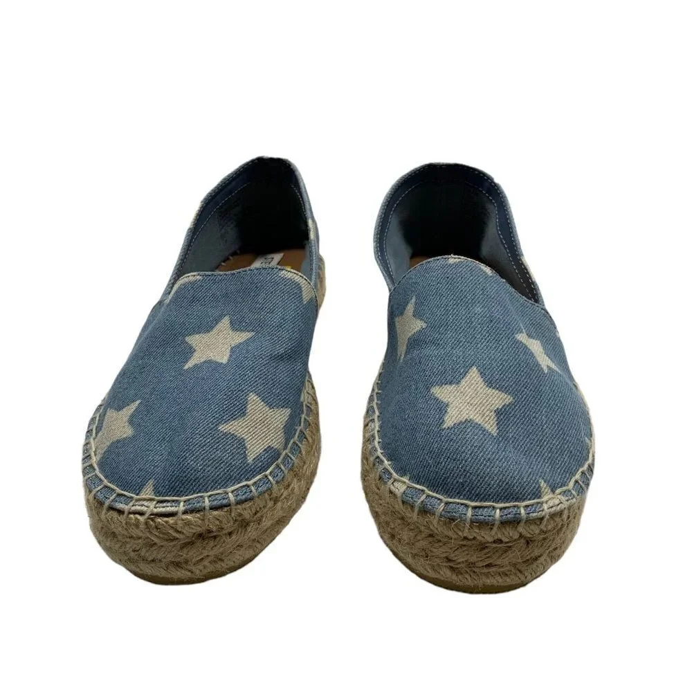 Steve Madden TALAN Blue Chambray Star Print Espadrilles Size 7.5 Flats